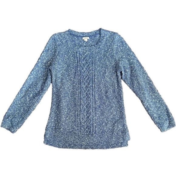 LL Bean Sweater Women's Small Blue White Marled Pullover Cotton Knit Thick Warm - Picture 2 of 6